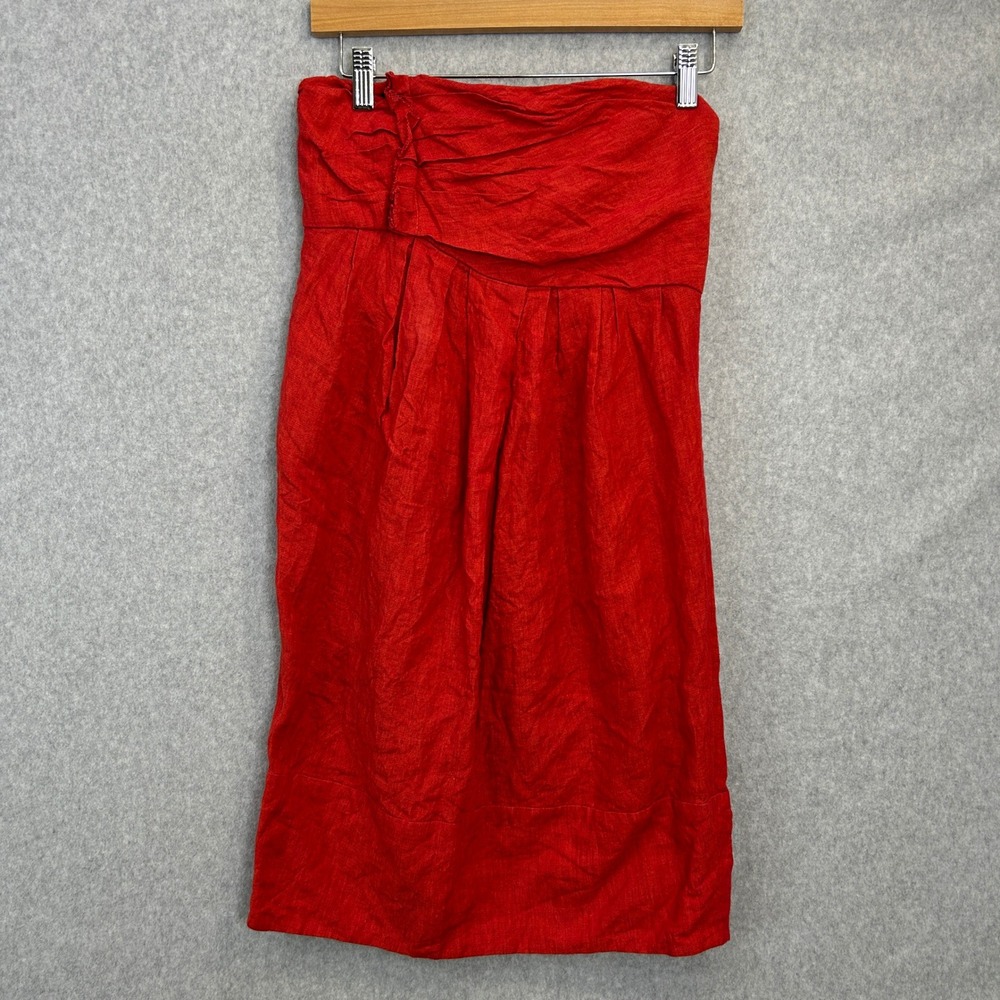 Lavender Label Vera Wang Strapless Linen Silk Dress Red Pleated Lagenlook Size 4